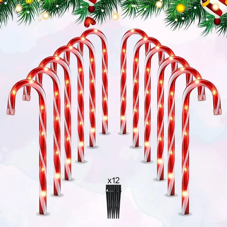 25" Christmas Candy Cane Lights, 72LED Outdoor Pathway Markers Lights Christmas Decor with Stakes... | Walmart (US)