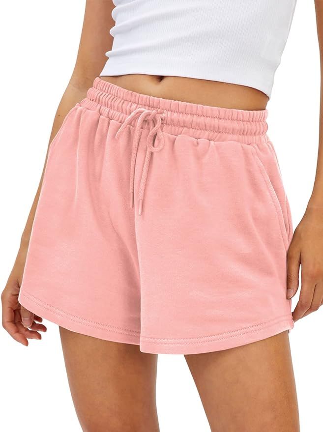AUTOMET Womens Sweat Shorts Casual Summer Athletic Shorts Elastic Comfy Shorts High Waist Shorts ... | Amazon (US)