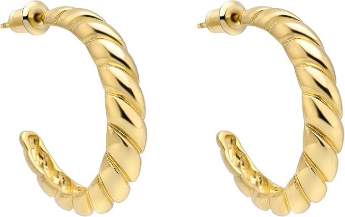 Wowshow Chunky Open Hoops 14K Gold Plated Hoop Earrings Croissant Hoop Earrings Twisted Round Ear... | Amazon (US)
