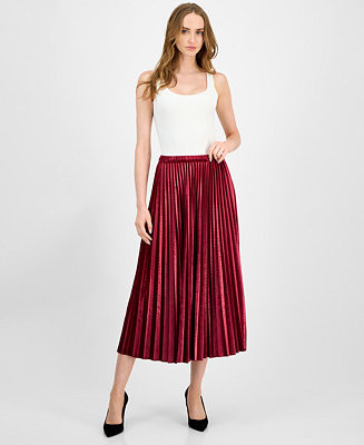 Anne Klein Women's Velvet Pleated Flared Midi Skirt - Macy's | Macy's