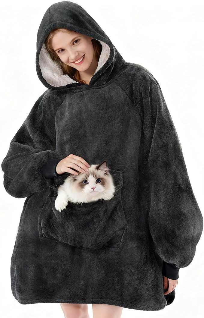 Krifey Wearable Blanket Hoodie, Oversized Sherpa Fleece Sweatshirt with Giant Pocket, Birthday Gi... | Amazon (US)