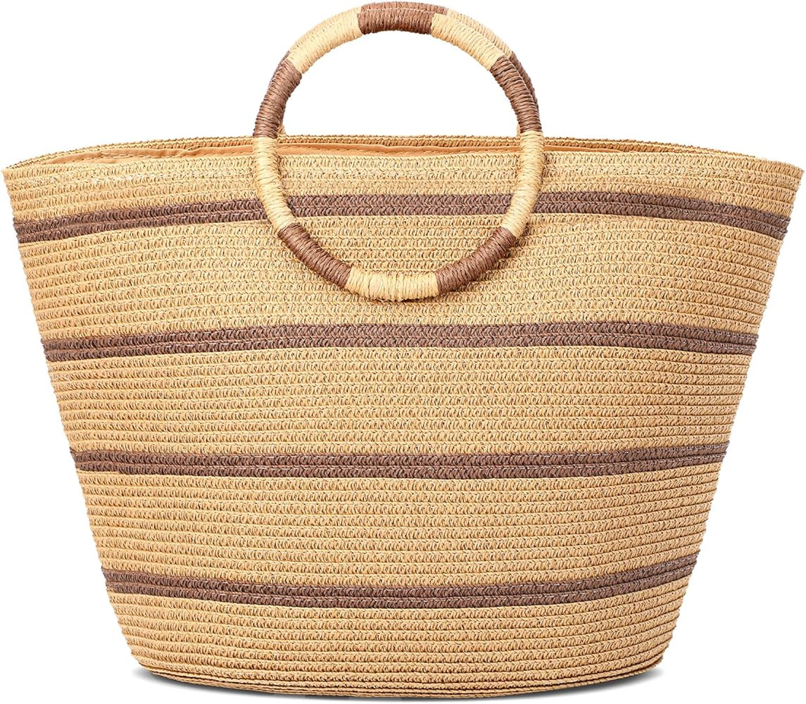 Beach Bags for Women Straw Tote Bag Summer Beach Bag Large Woven Straw Bag for Beach Vacation Hol... | Amazon (US)