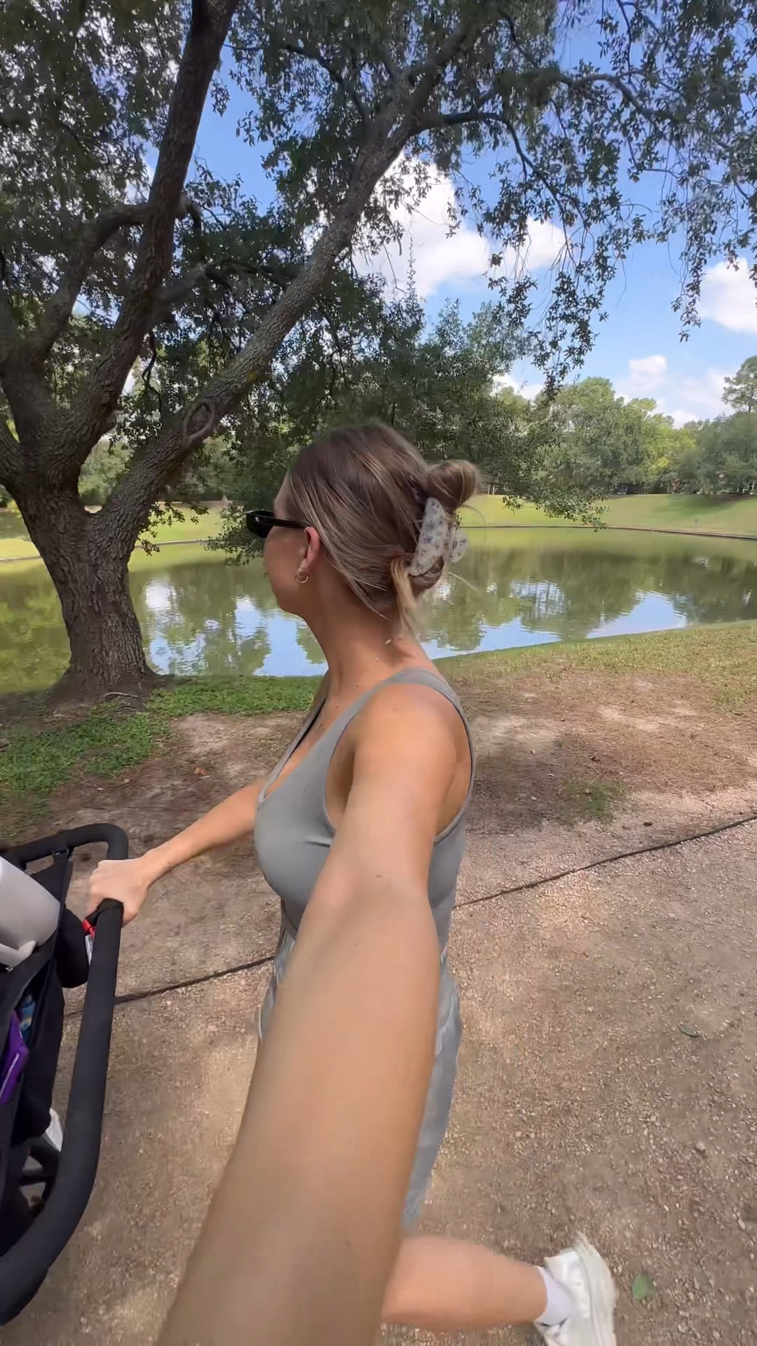 Mom walk outfit! Love these shorts for postpartum!! Super comfy & stretchy. Wearing a size M in the workout shorts and sports bra tank!

#LTKActive #LTKFindsUnder50 #LTKFamily