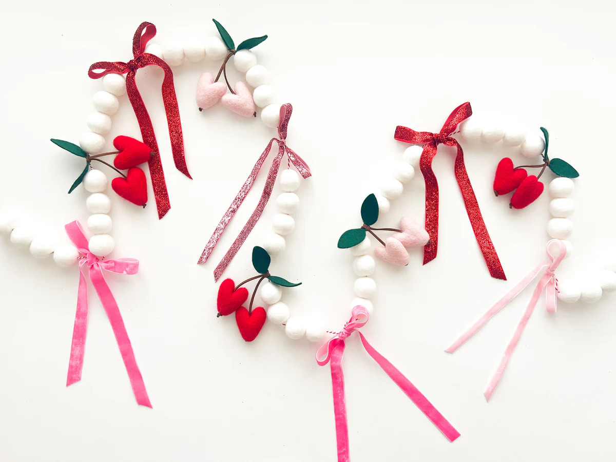 Cherry Heart Garland with Bows | Pearl & Jane