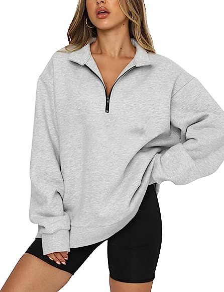JJAI Women’s Half Zip Sweatshirt Oversized Long Sleeves Pullover Drop Shoulder Quarter Zipper Lapel  | Amazon (CA)