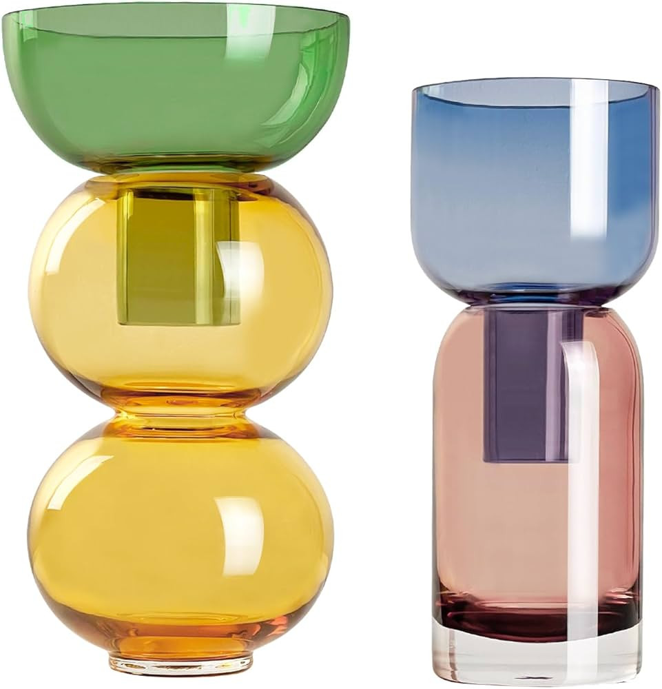 Cloudnola Reversible Glass Flower Vase and Bud Vase Lemon Set of 2, Green & Yellow and Blue & Pin... | Amazon (US)