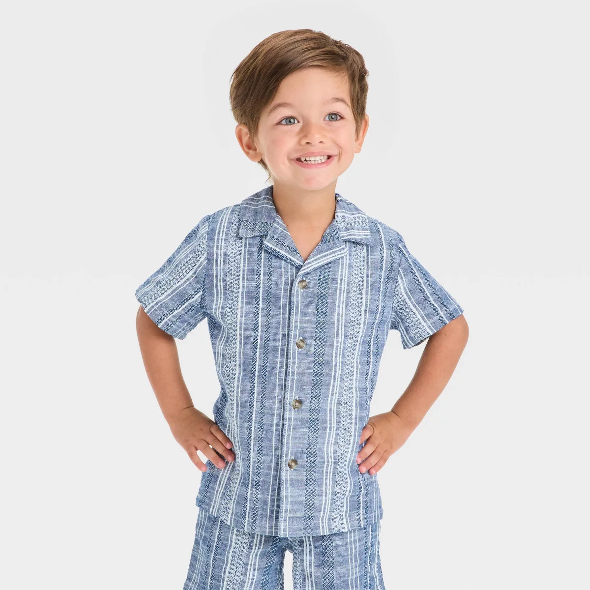 Toddler Boys' 4th Of July Short Sleeve Chambray Button Up and Shorts Set - Cat & Jack™ Light Bl... | Target