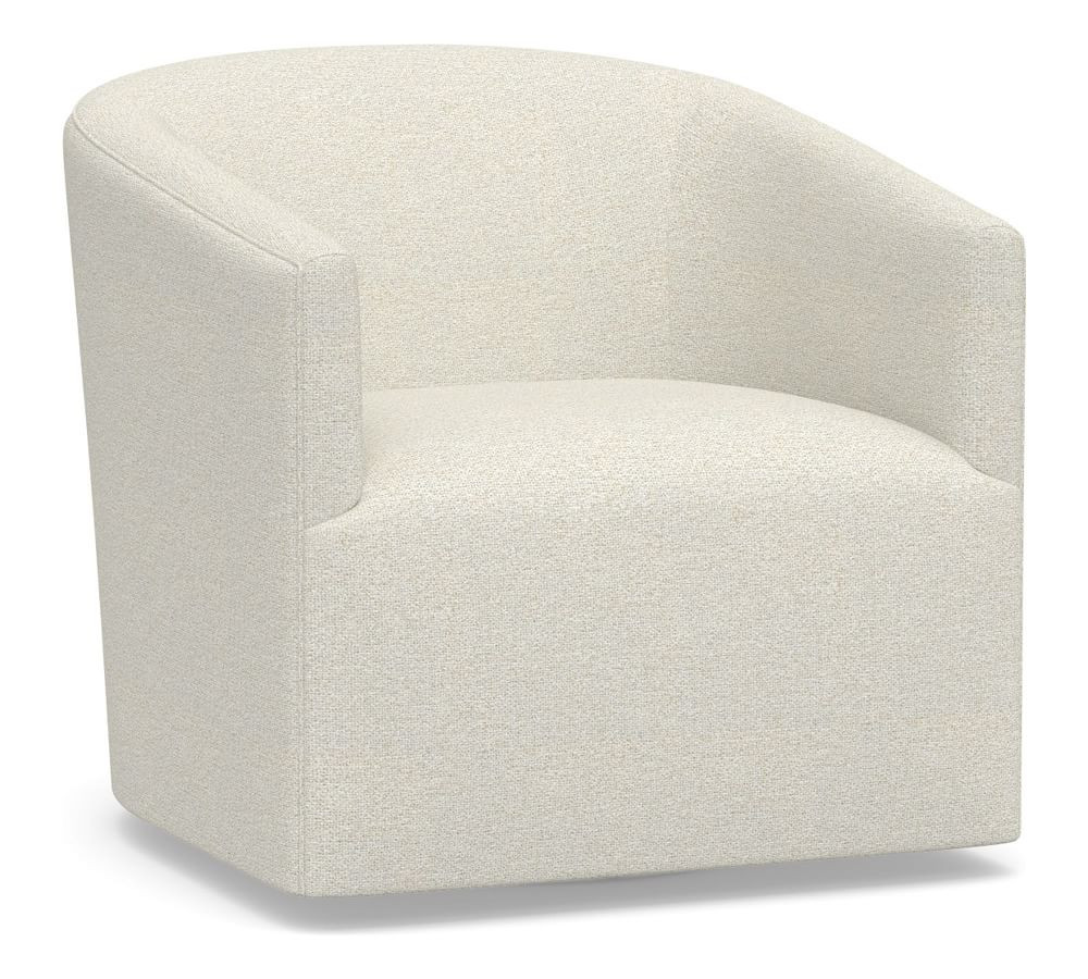 Baldwin Upholstered Swivel Armchair, Polyester Wrapped Cushions, Performance Boucle Oatmeal | Pottery Barn (US)
