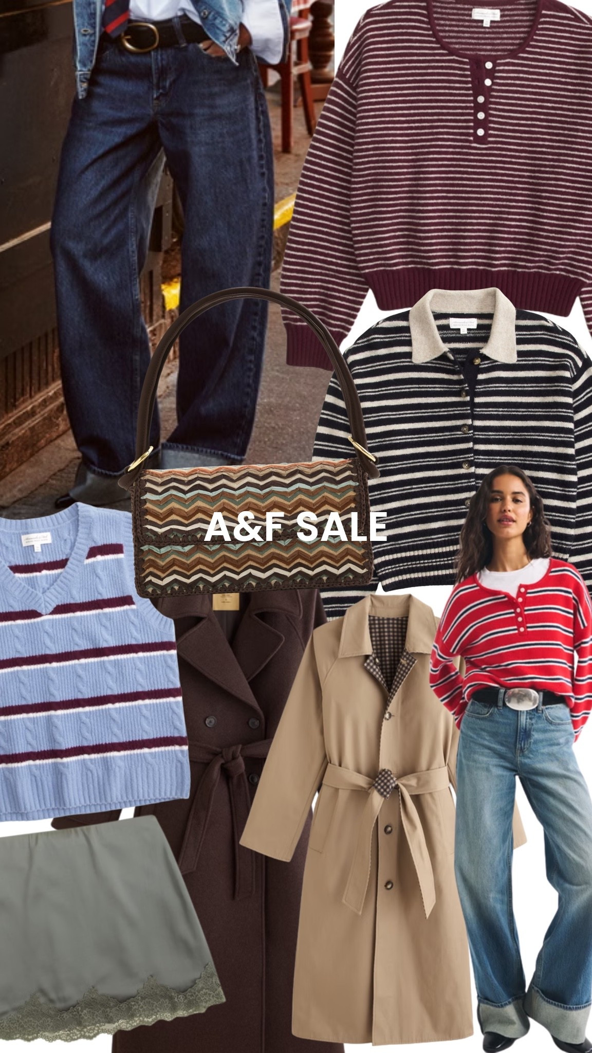 Abercrombie fall sale up to 50% off! Loving the brown, green, textured and pops of navy. #fallstyle #abercrombie #stripes #stripes #denim