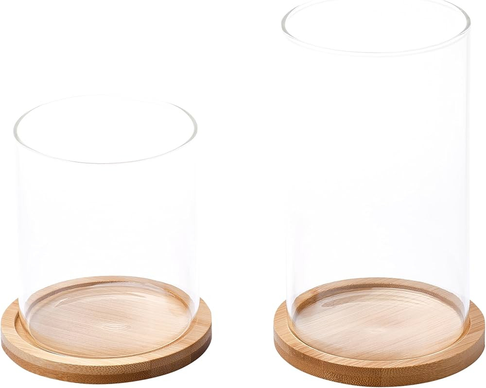 WHOLE HOUSEWARES Glass Candles Holders with Wooden Base - Tall Glass Hurricane Candle Holder - fo... | Amazon (US)