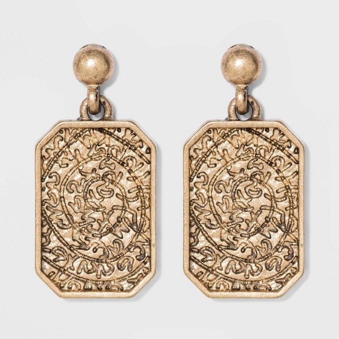 Ball Post and Etched Octagonal Drop Earrings - Universal Thread™ Gold | Target