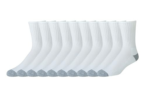Amazon Essentials Men's Cotton Crew Socks - Comfortable, Durable, Half-Cushioned, 10 Pairs, White, 13-15 | Amazon (US)