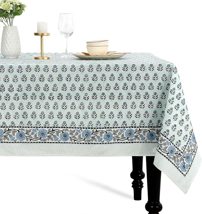 CPC Tablecloth 100% Cotton 80x120 Inch Indian Block Print Rectangle Table Cover, Washable Table C... | Amazon (US)