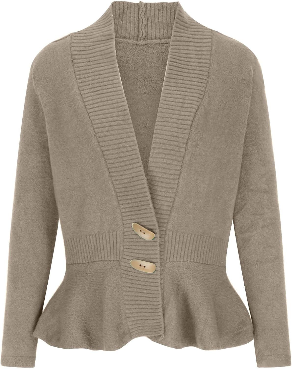 Women's Casual Long Sleeve Ribbed Knit Sweaters Button Down Ruffle Hem Fashion Fall Outfits Sweat... | Amazon (US)