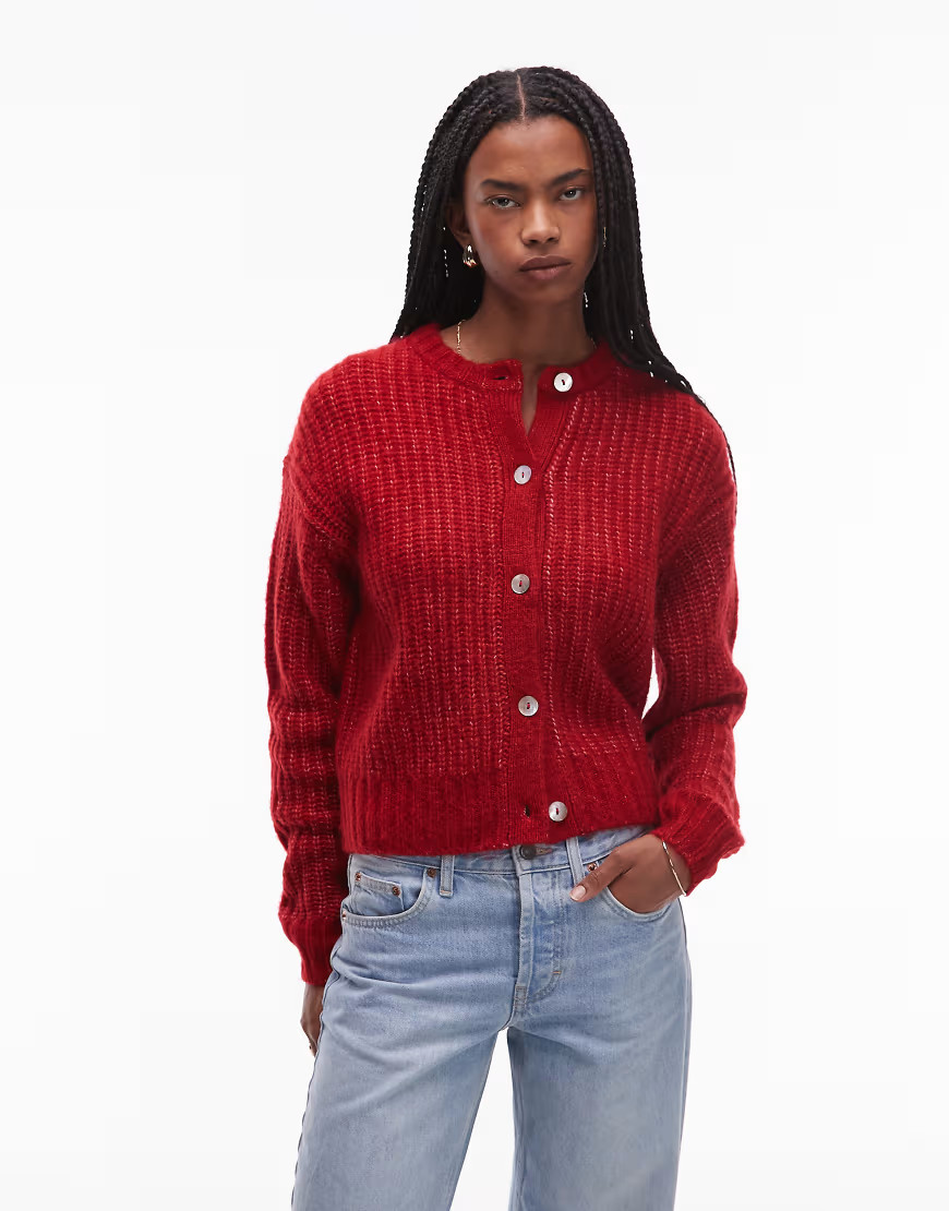 Levi's Luna faux shell button cardigan in red | ASOS (Global)
