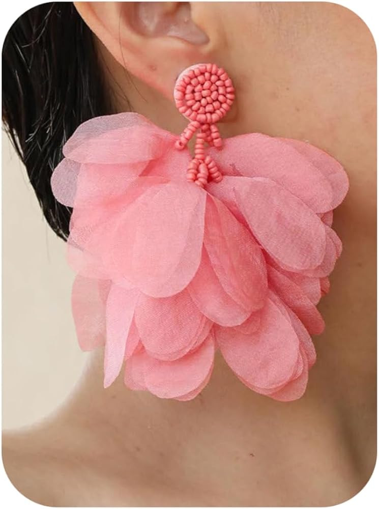 Bohemian Flower Drop Dangle Earrings Vintage Handmade Chiffon Floral Long Tassel Earrings Exagger... | Amazon (US)