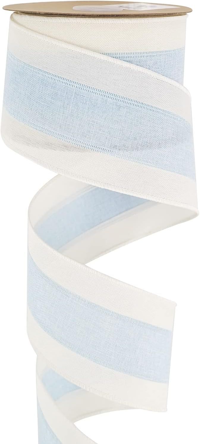 MEEDEE Blue and White Stripe Ribbon Blue White Ribbon Blue Wired Ribbon 2.5 Inch Light Blue Burla... | Amazon (US)