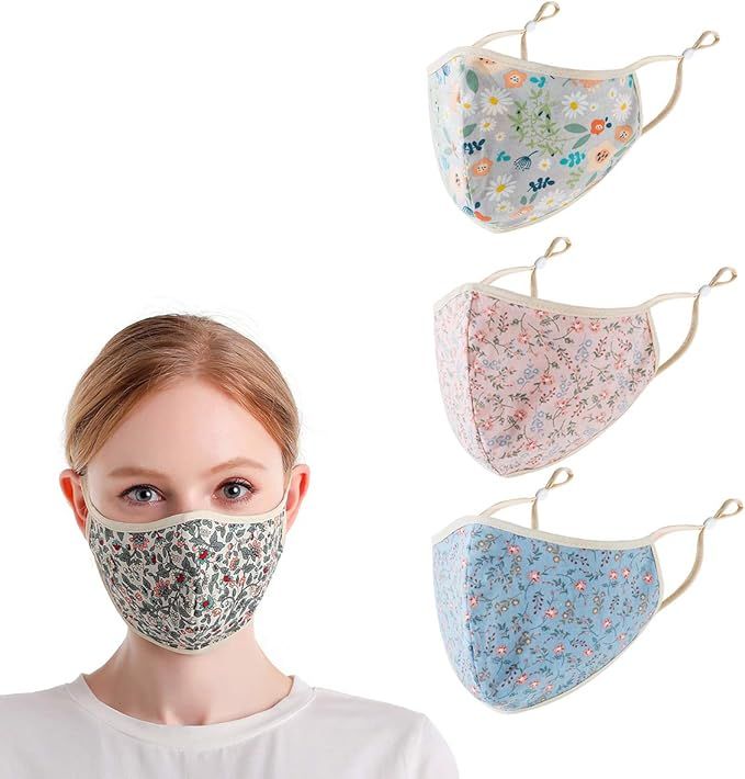 Pretty Printed Floral Cloth Face Cover Mask Reusable for Women, Fashion Washable Adjustable Cotto... | Amazon (US)
