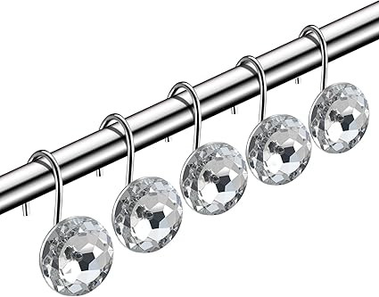 HBlife 12 Pcs Acrylic Decorative Rolling Shower Curtain Hooks Rhinestones Bath Bathroom Set | Amazon (US)