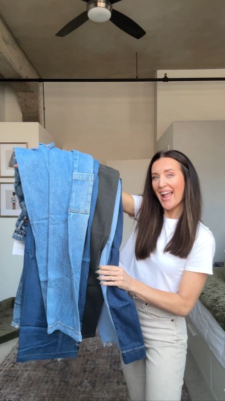 American eagle haul! I sized down in all of these pants (wearing a 00) as they have a lot of stretch! Look like  Jean, feel like a legging! So darn comfy you’ll reach for them all of the time! I sized up in the tee to a small. Great basic to have in your closet! 

#LTKVideo