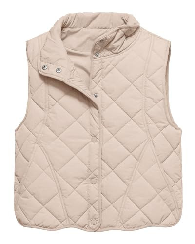 Gacaky Women's Puffer Vest Sleeveless Button Down Outerwear Warm Quilted Lightweight Down Winter Jackets Coats Khaki S | Amazon (US)