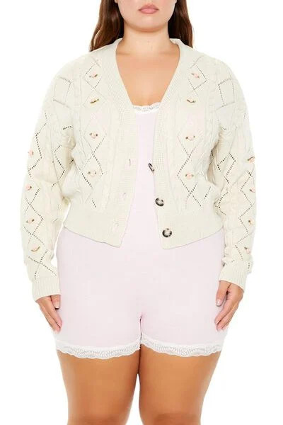 Plus Size Rosette Cardigan Sweater | Forever 21