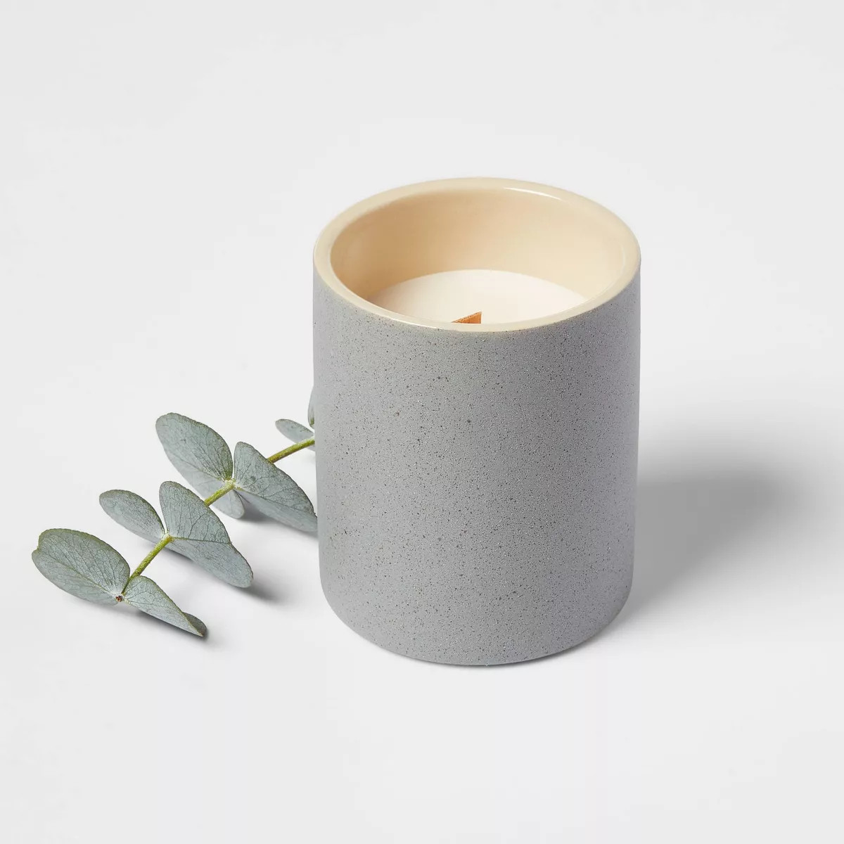 6oz Matte Textured Ceramic Wooden Wick Candle Gray / Lavender Eucalyptus - Threshold™ | Target