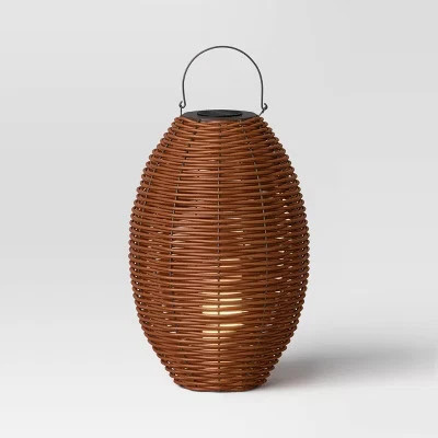 29"x19.4" Resin Wicker Woven Large LED Outdoor Lantern Dark Brown - Threshold | eBay US