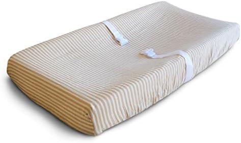 mushie Extra Soft Muslin Fitted Changing Pad Cover (Natural Stripe) | Amazon (US)