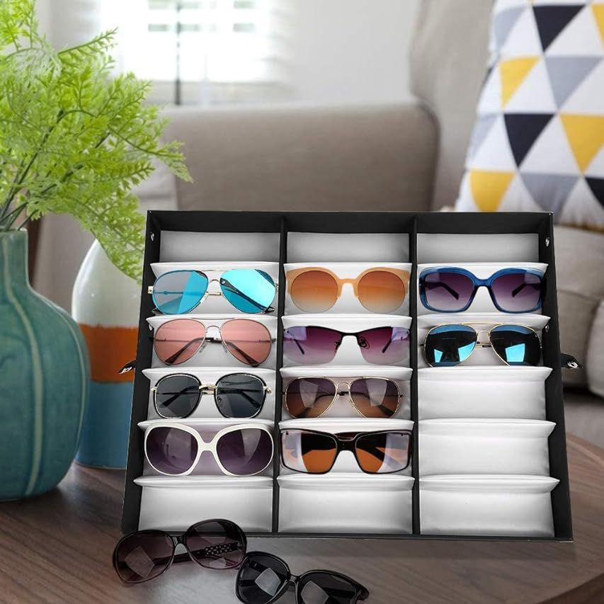 Juvale 18 Slot Sunglasses Storage Case, Glasses Tray, Multiple Eyeglasses Organizer Box (Black, 19 x | Amazon (US)