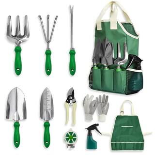 11-Piece Garden Tool Set, Garden Set Gardening Equipment Tote Bag Adjustable Canvas Gardening Apr... | The Home Depot