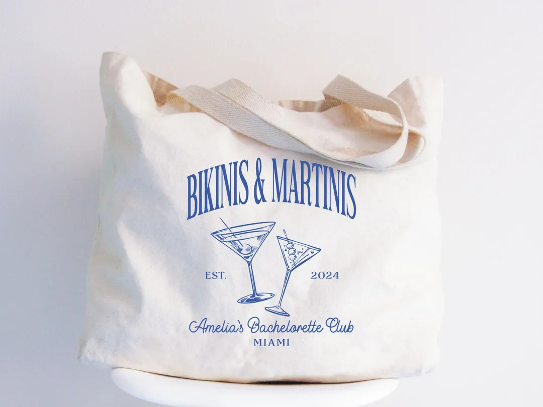 Bikinis and Martinis Bachelorette Party Gift Bag, Custom Beach Club Bachelorette Totes, Bridal Sh... | Etsy (US)