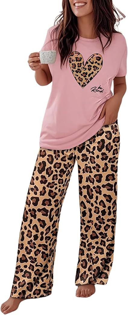 CHICME Womens Pajamas Sets 2 Piece Short Sleeve Lounge Set Printed Loose Pants Pj Sets Loungewear... | Amazon (US)