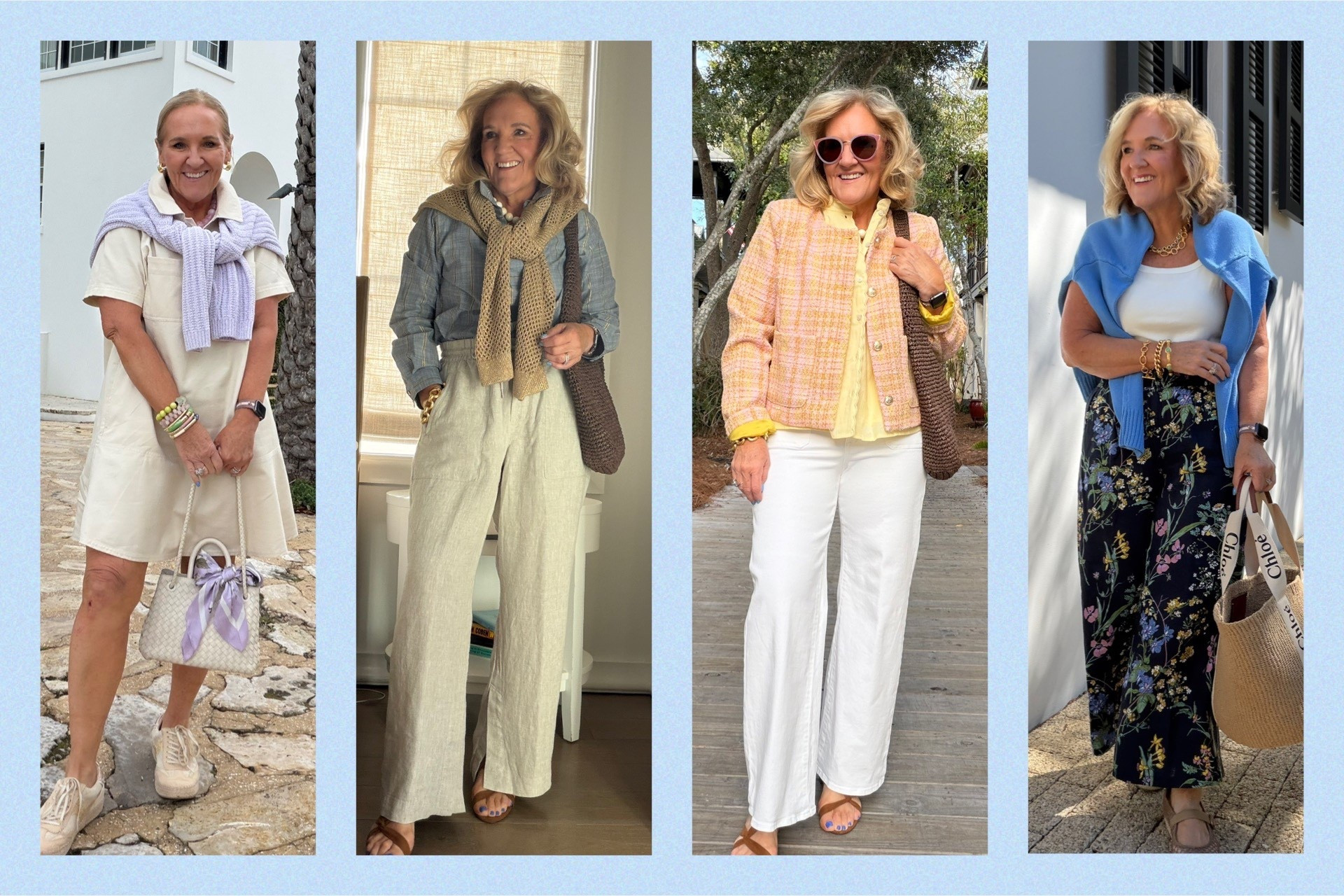 Lunch and dinner outfits at the beach. End of February so still a bit chilly. 
Dress medium 
Linen pants med petite 
White jeans 29 short 
Linen floral  pants size small

Vacation outfit, outfit, spring outfit

#LTKTravel #LTKspring #LTKOver40