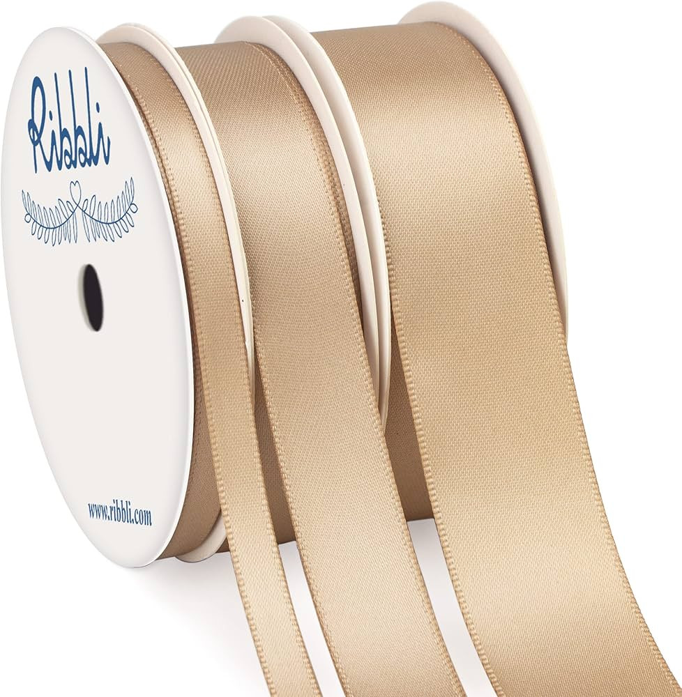 Ribbli 3 Rolls Champagne Satin Ribbon Double Faced,Total 30 Yards,(1/4 Inch x 10-Yard,5/8 Inch x ... | Amazon (US)