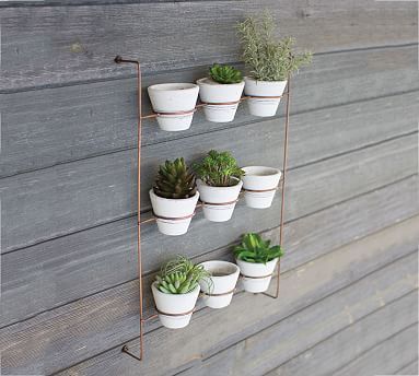 White Wash Clay Pots on Copper Wall Rack - Set of 9 | Pottery Barn (US)