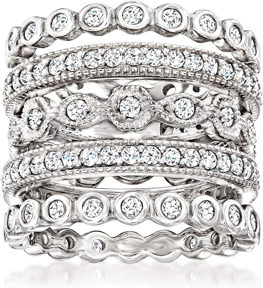 2.50 ct. t.w. CZ Jewelry Set: 5 Eternity Bands in Sterling Silver | Amazon (US)