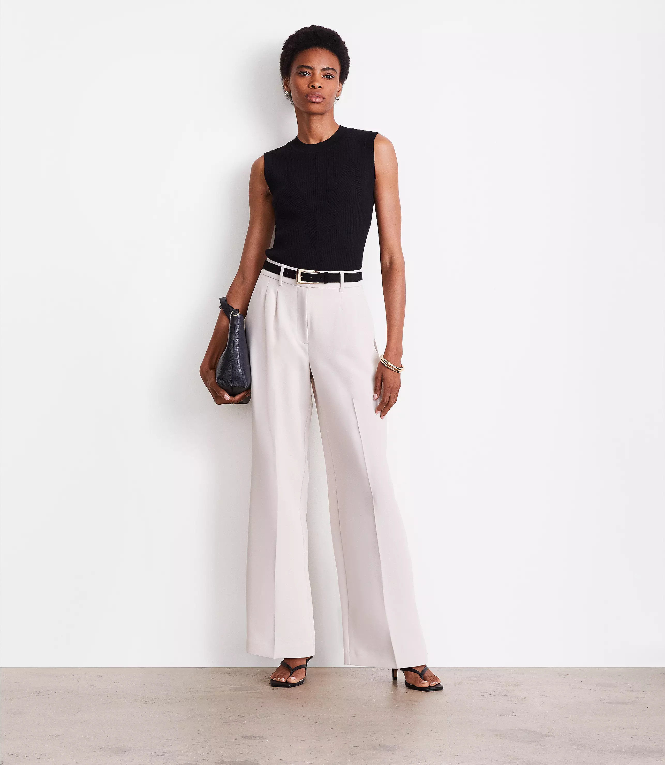 LOFT Versa Crepe Drape Pleated Relaxed Straight Pants | LOFT