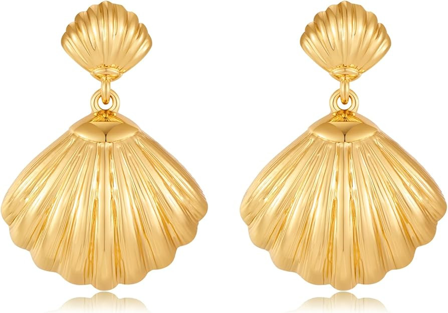 Gold Sliver Shell Earrings for Women Trendy Gold Dangle Earrings Beach Jewelry for Birthday | Amazon (US)