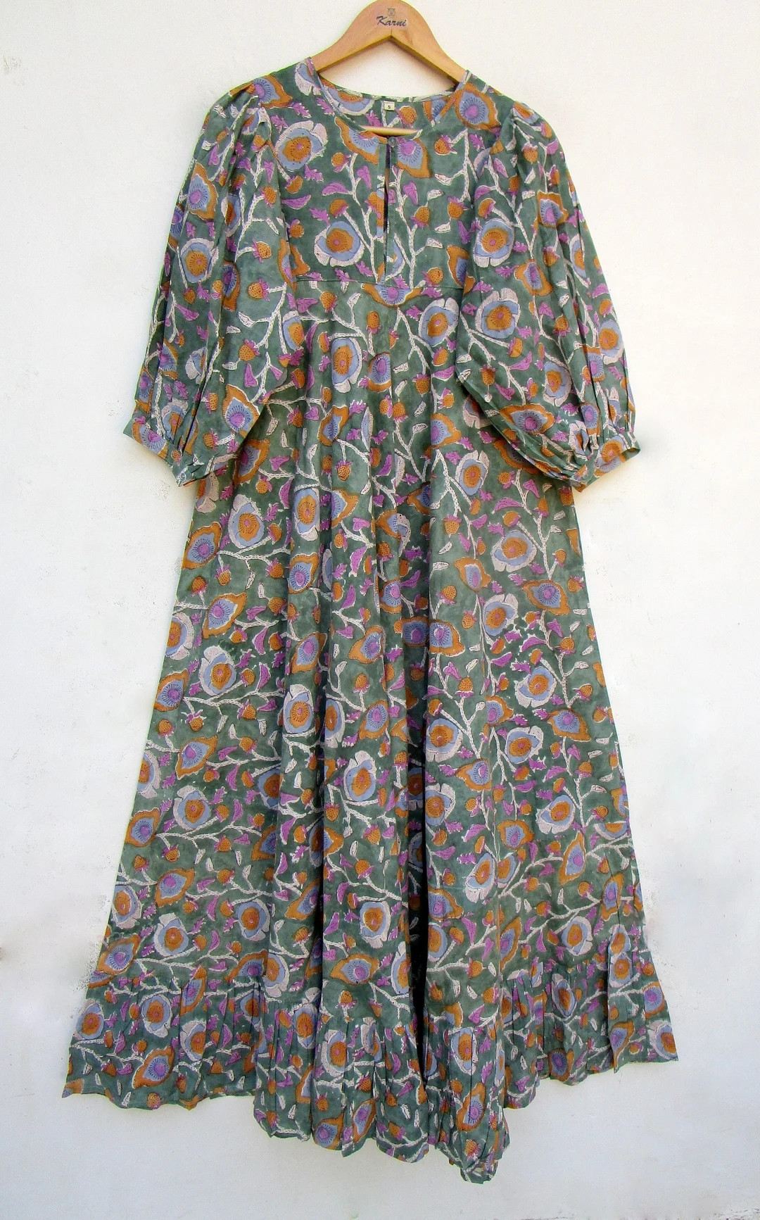 Traditional Wear Maxi Dress Henley Neckline With Buttons Maxi Dress 3/4th Sleeve With Buttons Max... | Etsy (US)