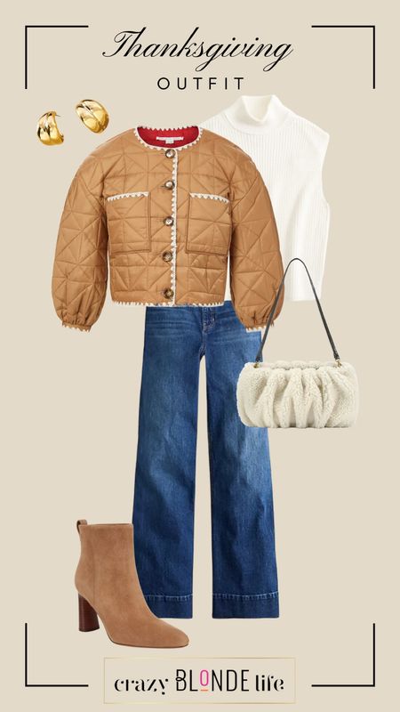 This casual thanksgiving look pairs a fun Veronica Beard jacket with a cream mock turtleneck, high waisted jeans, Vince booties and a fun shearling bag from STAUD  

#LTKitbag #LTKstyletip #LTKshoecrush