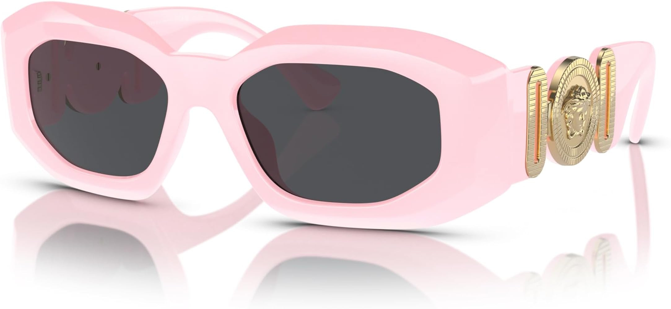 Versace VE 4425U 544087 Pink Nylon Irregular Sunglasses Dark Grey Solid Color Lens | Amazon (US)