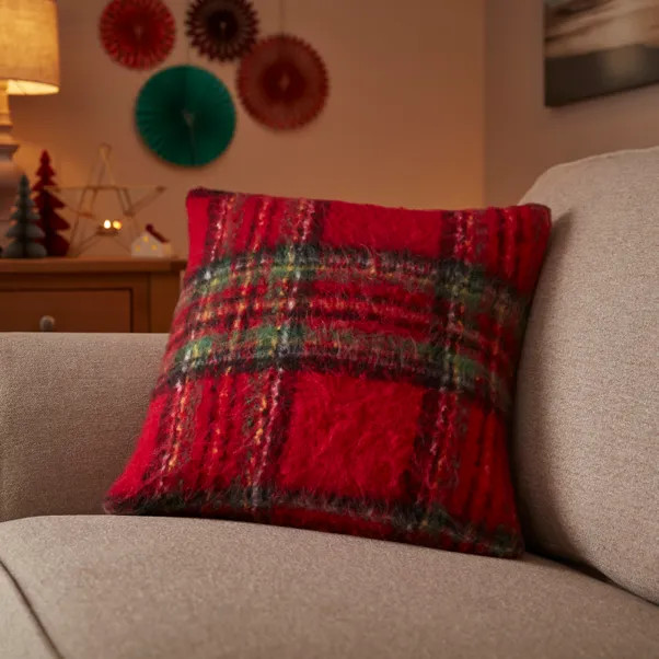 Tartan Mohair Square Cushion | Dunelm