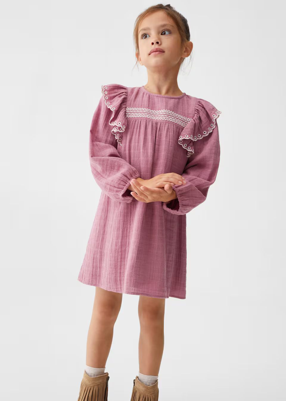 Frills embroidered dress -  Girls | Mango Kids USA | MANGO (US)