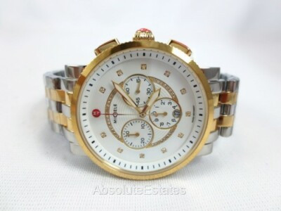 NEW Michele Large Gold Silver Two Tone Sport Sail Diamond Watch MWW01K000121 | eBay US