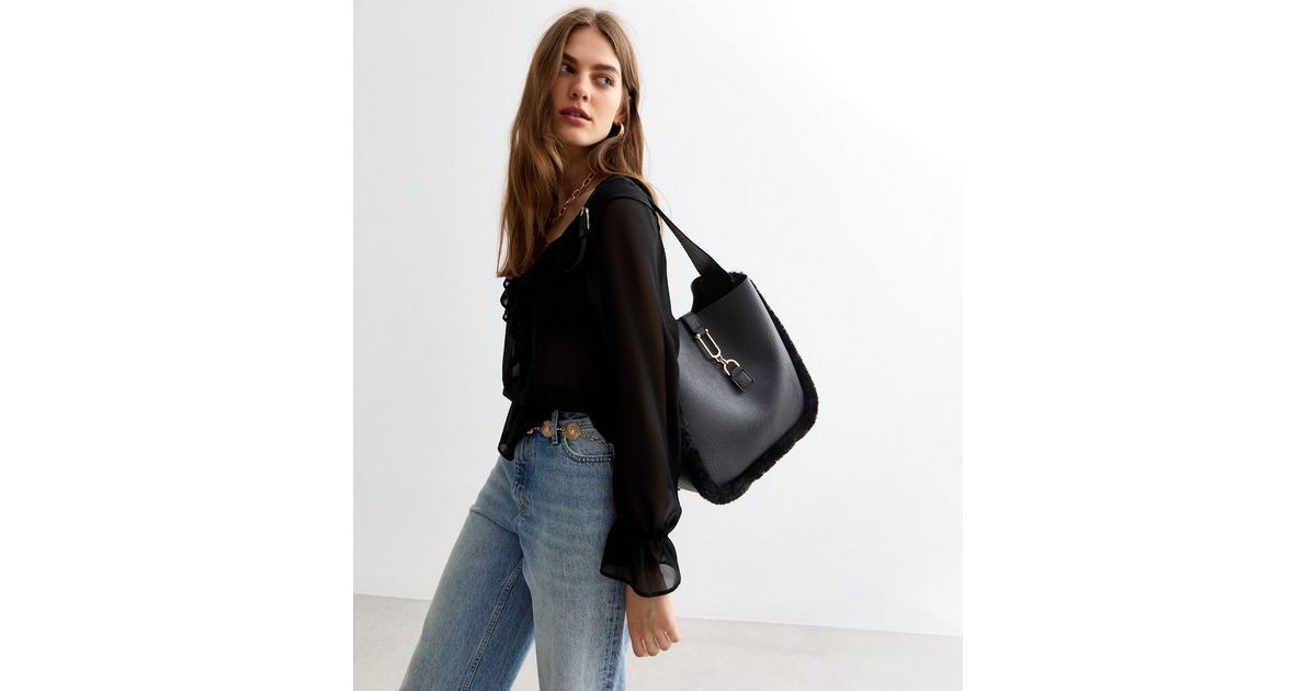 Black Faux-Fur Trim Hobo Bag 
						
						Add to Saved Items
						Remove from Saved Items | New Look (UK)