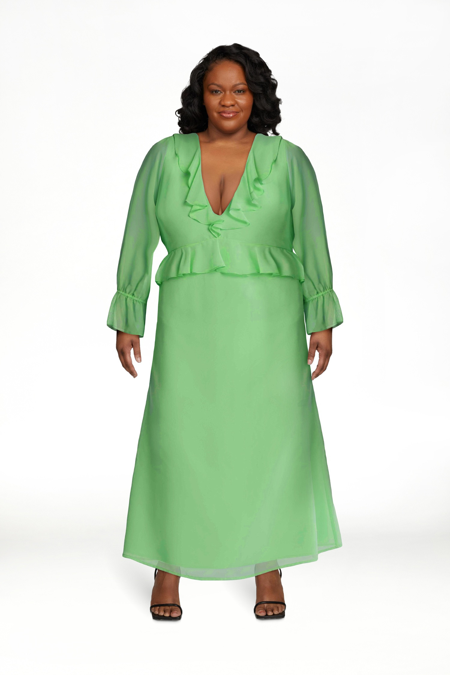 Scoop Women’s Chiffon Ruffle Maxi Dress with Long Sleeves, Sizes XS-XXL | Walmart (US)