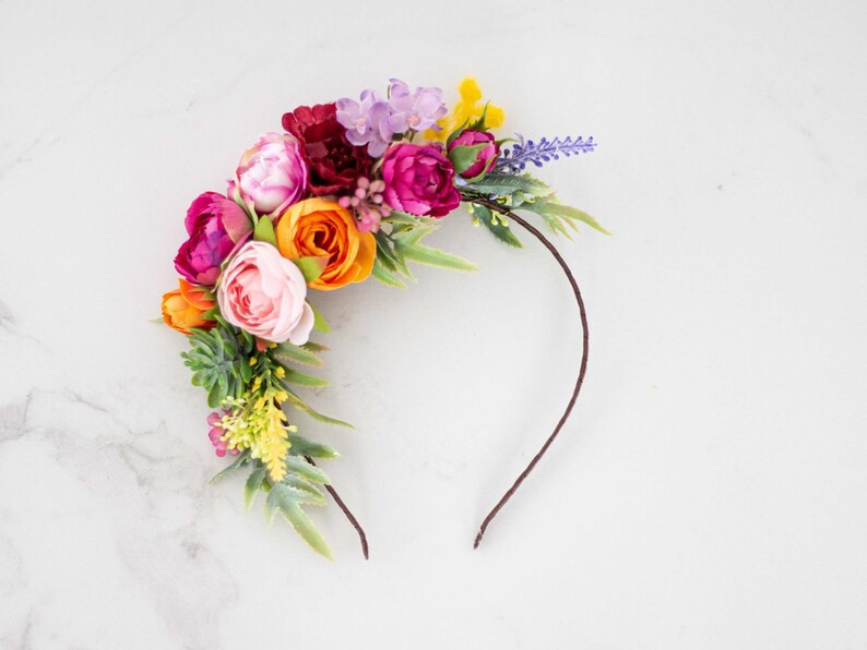 Colorful Flower Headband, Bright Flower Headpiece, Mexican Flower Crown, Frida Flower Crown, Rain... | Etsy (US)