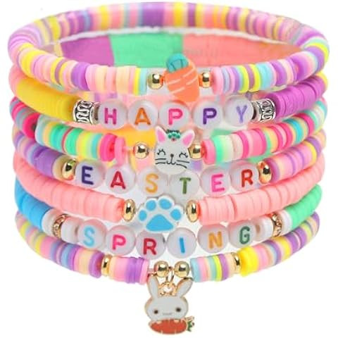 7pcs Easter Bracelets Heishi Polymer Clay Elastic Holiday Bracelets Man Woman Party Bracelets Bun... | Amazon (US)