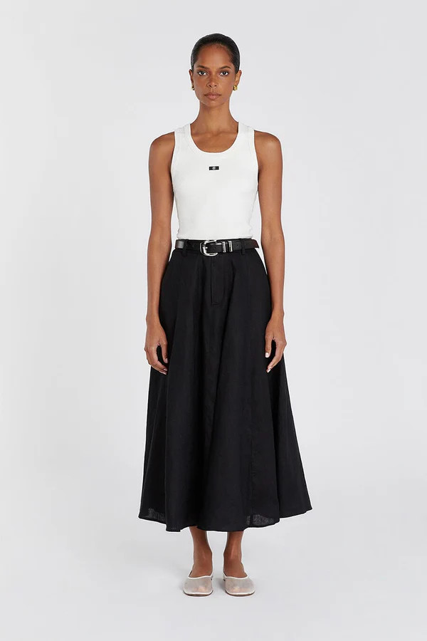 SOFIA BLACK LINEN MIDI SKIRT | DISSH